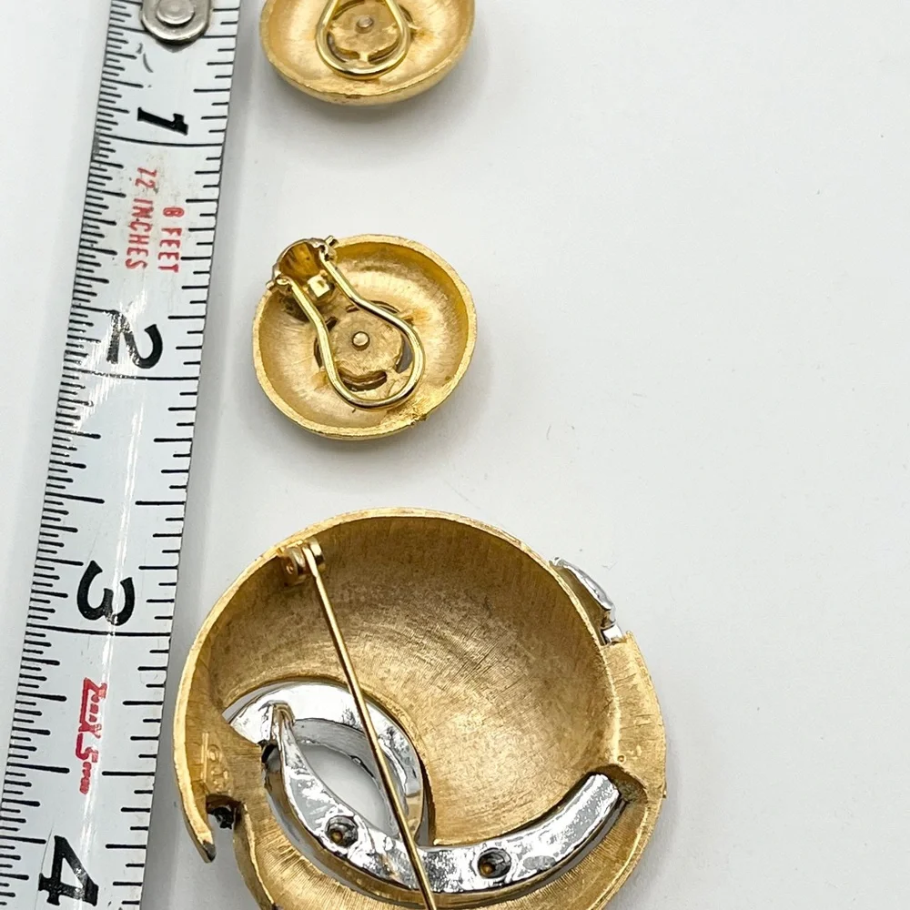 Vintage JJ Joanette Two Tone Brooch Pin & Earring Set - Picture 5 of 5